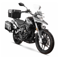 Motorcycle Junak RX One 125 with adventure ADV trunks for cat.B